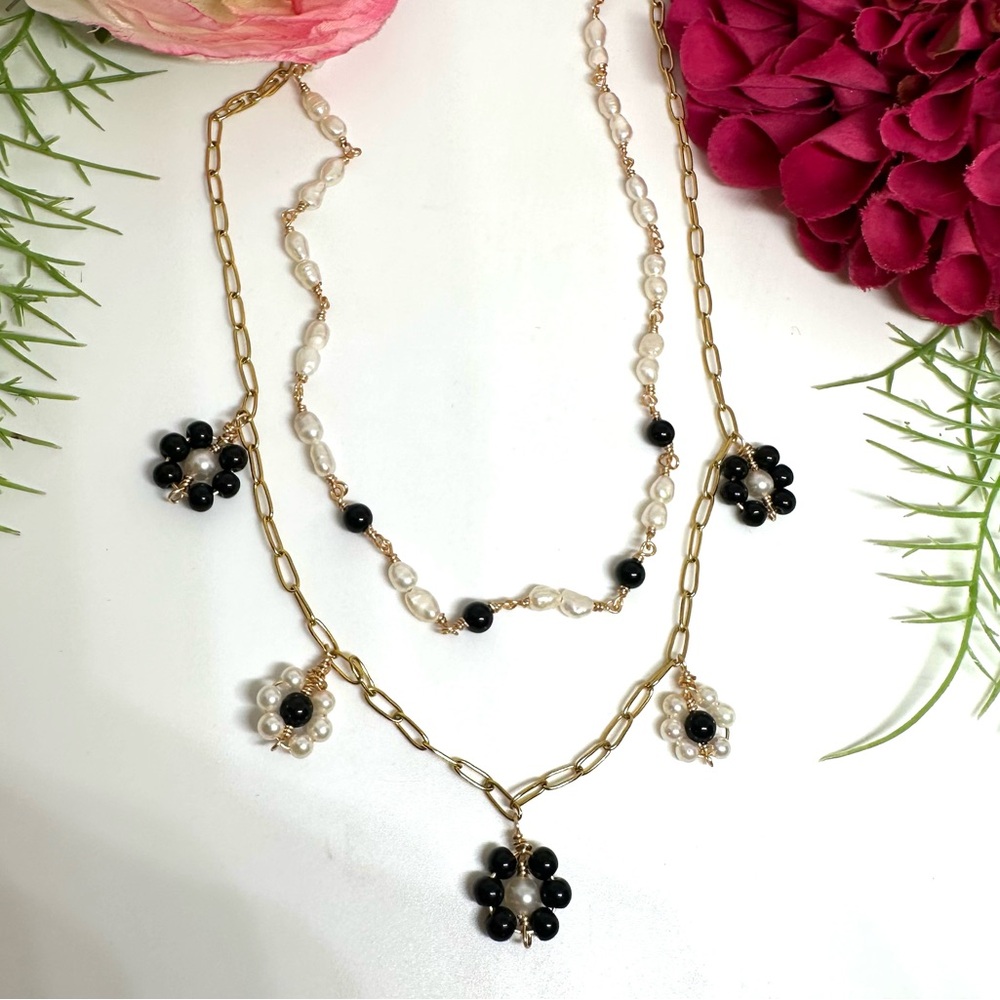 NEW⚜️Onyx & Freshwater Pearl Beaded Necklace - Picture 7 of 7